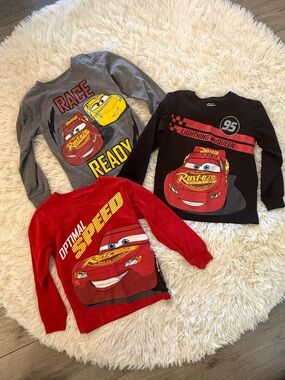 3 Disney Pixar Cars Lightning McQueen Long Sleeve Tees - Red/Black/Gray